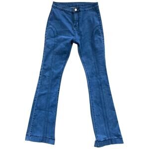 Retro 1970’s Chemin De Fer Style High Rise Rainbow Seamed Stretch Denim Jeans 4